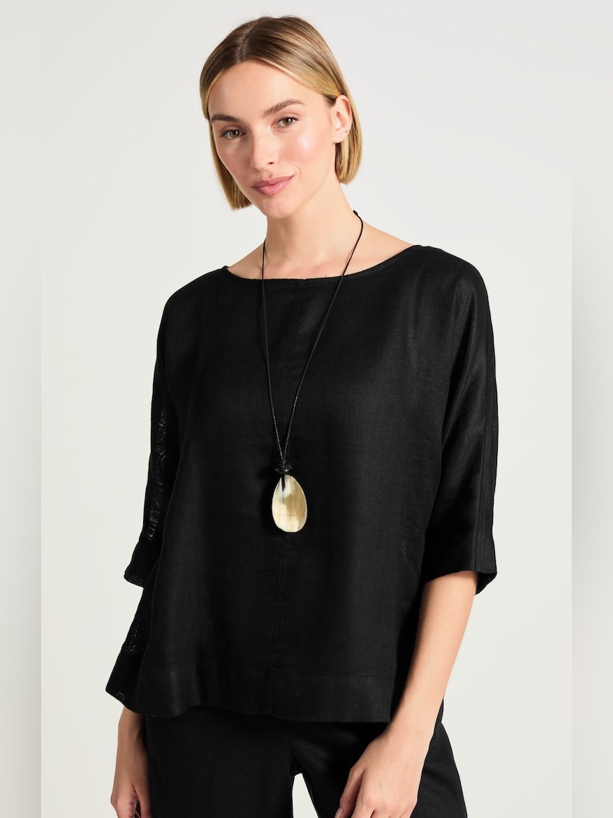 Pure Jill J. Jill 100% Linen Popover Top Black Size 4x